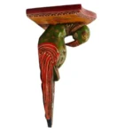 Traditional Hand-Embossed Peacock Wooden Shelf in Multicolor Finish