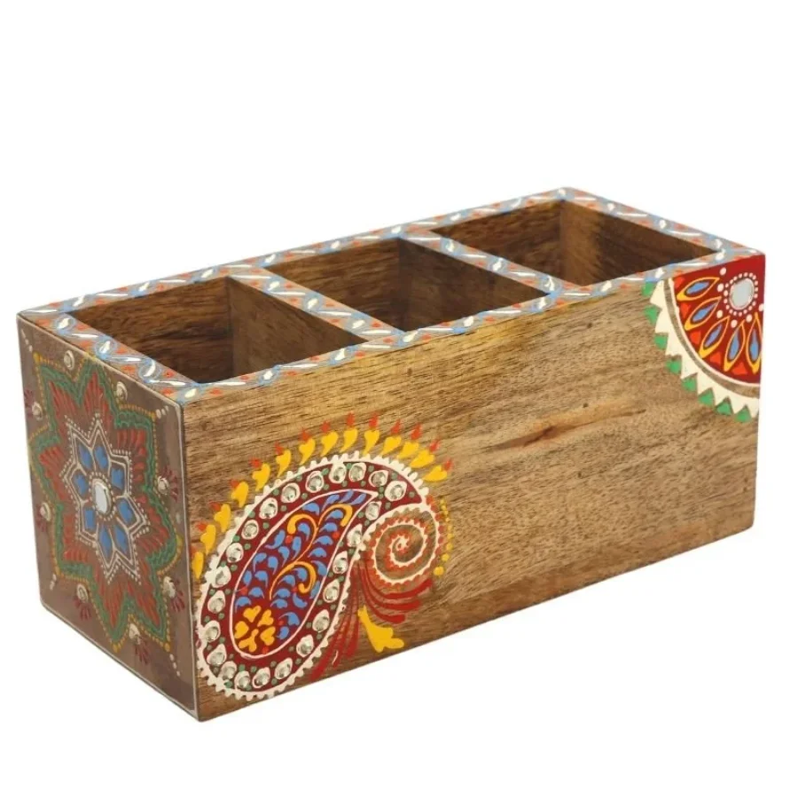 Untitled design (42) Mango Wood hand Painted Knifes/ Spoon Holder - Image 1