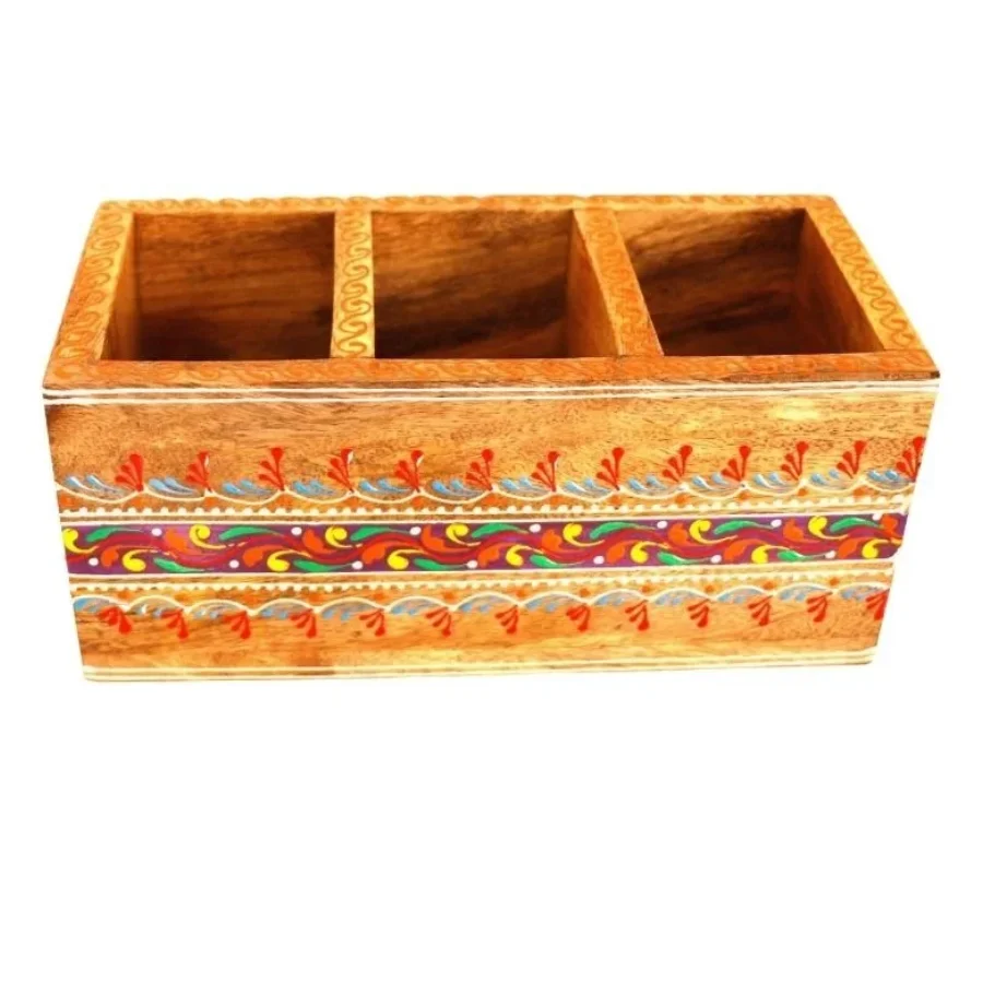 Untitled design (43) Mango Wood Yellow hand Painted Knifes/ Spoon Holder - Image 1