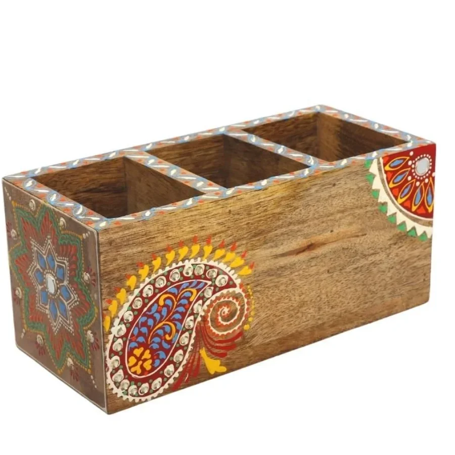 Untitled design (47) (1) Mango Wood hand Painted Knifes/ Spoon Holder - Image 1