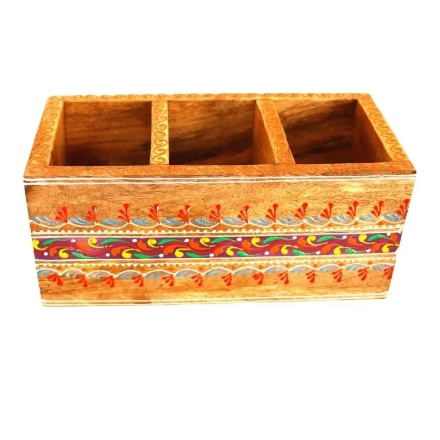 Untitled design (53) Decorative Hand-Painted Mango Wood Utensil Holder - Image 1