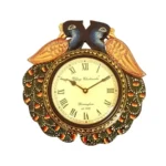 Artisan-Made Wooden Frame Brass Metal Wall Clock